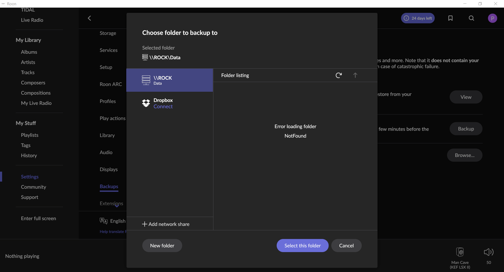 Cannot add new location for backup - Support - Roon Labs Community