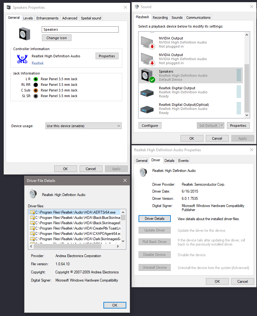 asus realtek hd audio manager enable all speakers in 5.1