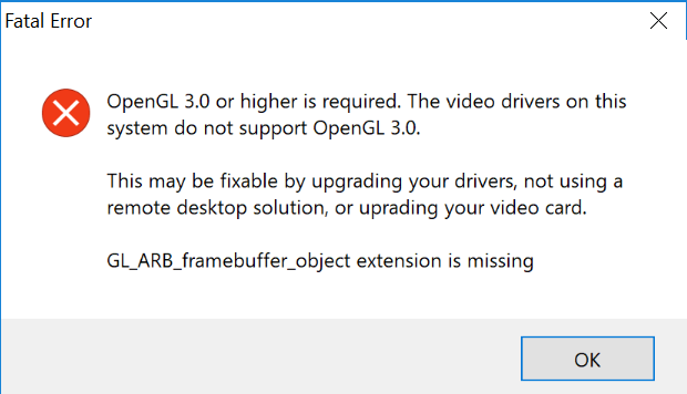 error opengl 2.0 renderer not supported