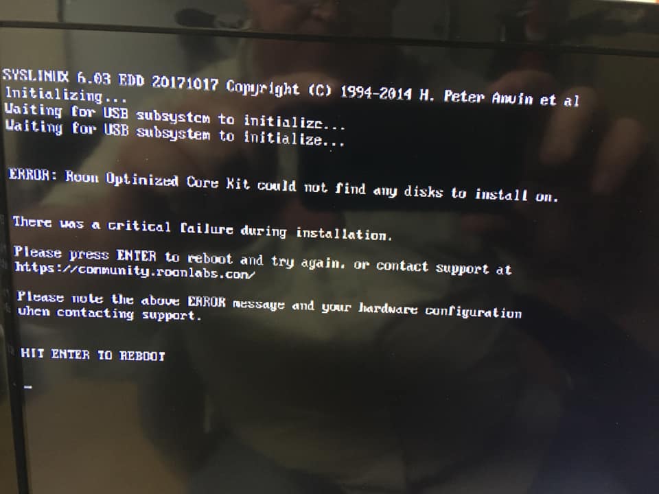 USB boot failure screen capture