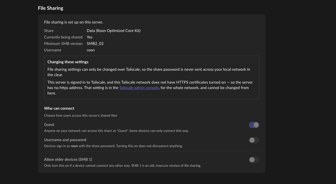 Guest Security Folder RoonOS 3.0 (284) new file sharing security and Tailscale - Early Access ...