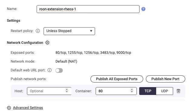 QNAP - Container - configure container