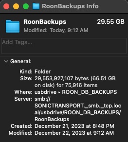roon backup size