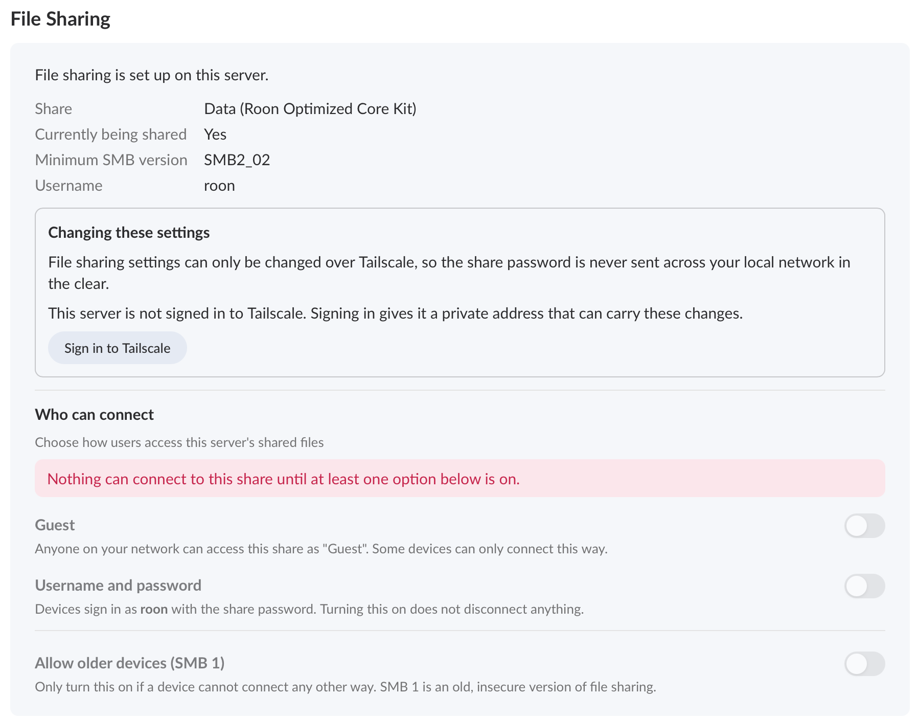 Guest Security Folder RoonOS 3.0 (284) new file sharing security and Tailscale - Early Access ...