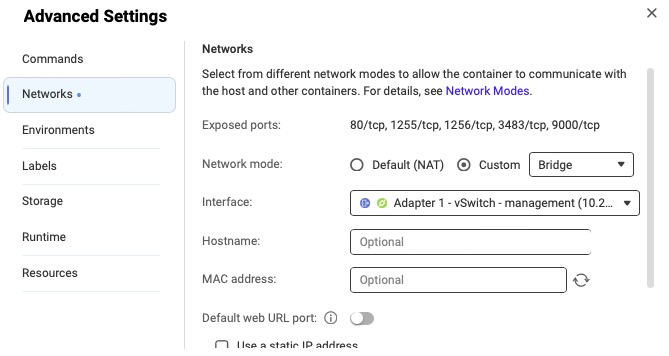QNAP - Container - configure container - network